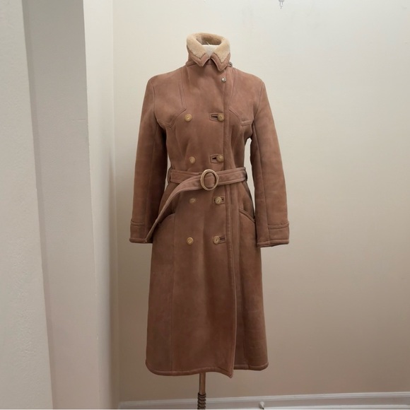 Vintage 70s Abercrombie & Fitch Tan Penny Lane Lamb Shearling Trench Coat Sz S/M - Picture 2 of 16